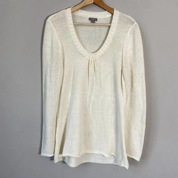 J. Jill Scoop Neck Knit Pullover Sweater Women's Medium Ivory Cozy Comfy Classic - Picture 4 of 11
